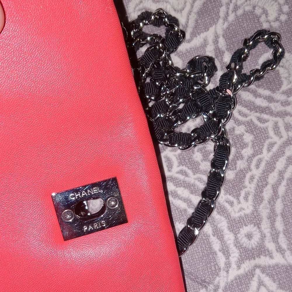 RARE Chanel Red Mini Patent Leather Woven Stitch Tweed Flap Bag